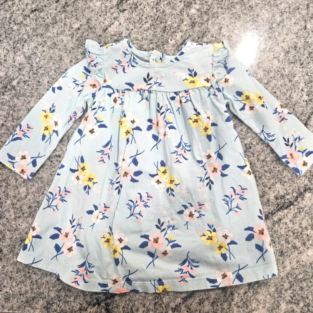 Carters blue Floral Long Sleeve Kids Dress 12 months